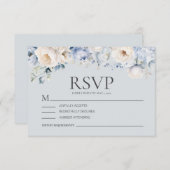 ダスティブルークリームホワイトフローラ結婚ズ 出欠カード (正面/裏面)
