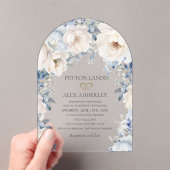 ダスティブルークリームホワイトフローラ金ゴールドアー結婚チズ アクリル招待状 (インサイチュ (ポータブル))