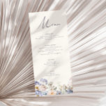 ダスティブルークリーム結婚フローラ メニュー<br><div class="desc">このメ結婚ニュー・カードは水カラーのフローラ・デザインを備え、色の異なる色のエレガント花々のほこりっぽい青とクリームの色合いを持つ。</div>