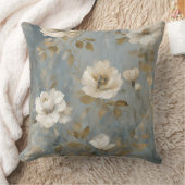 ダスティブルークリーム金ゴールドヴィンテージフローラ クッション (ブランケット)