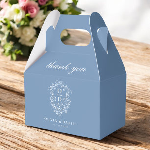 ダスティブルークレストフローラモノグラム結婚ズモダン フェイバーボックス