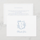 ダスティブルークレストモノグラム結婚ズサンキューカード サンキューカード (正面/裏面)