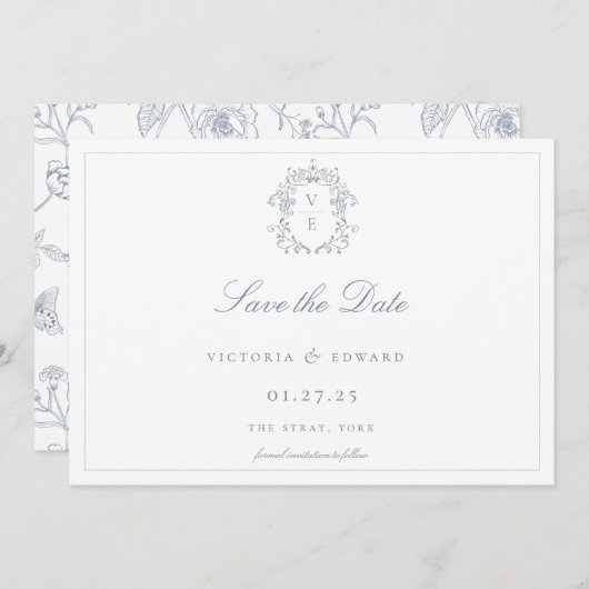 ダスティブルークレストモノグラム結婚ズ セーブザデート (正面/裏面)