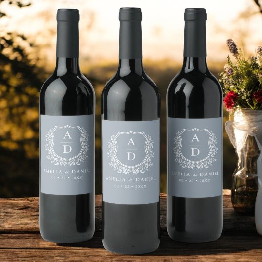 ダスティブルークレストモノグラモダンム結婚ズ ワインラベル