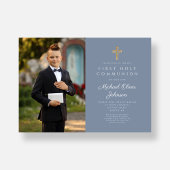 ダスティブルークロスフォトボーイファースト聖餐式 招待状