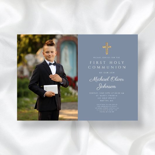 ダスティブルークロスフォトボーイファースト聖餐式 招待状