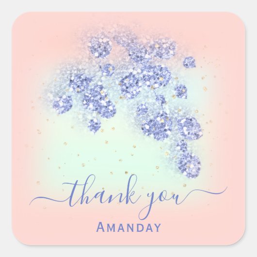 ダスティブルーグリッターフローラ金ゴールド紙吹雪ミントピーチ スクエアシール (正面)