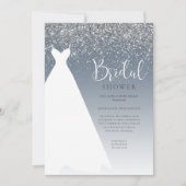 ダスティブルーグリッター結婚ズドレスブライダルシャワー 招待状 (正面)