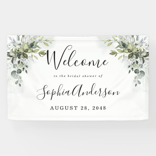 ダスティブルーグリーナリーブライダルシャワーウェルカムサイン 横断幕 (横)