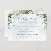 ダスティブルーグリーンと食事の選択ボホ結婚の 出欠カード (正面/裏面)