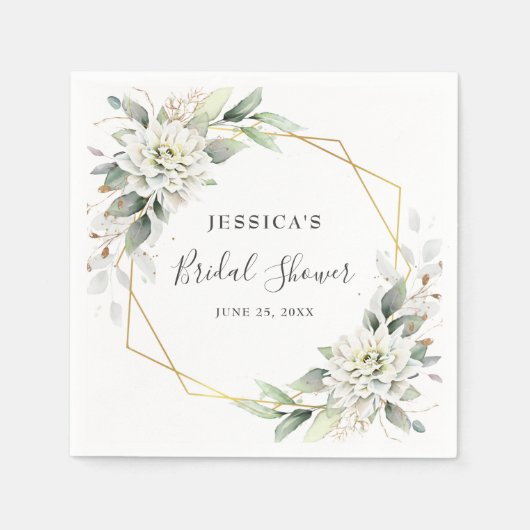 ダスティブルーグリーンエレガントリーブライダルシャワー紙 スタンダードカクテルナプキン (正面)