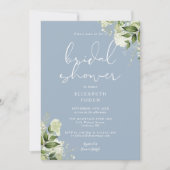 ダスティブルーグリーンリーフローラブライダルシャワー 招待状 (正面)