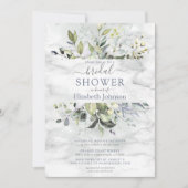 ダスティブルーグリーンリーマーブルブライダルシャワー 招待状 (正面)