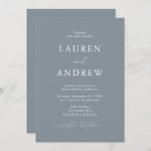 ダスティブルーグレイシンプルミニマル結婚リスト1 招待状 (正面/裏面)