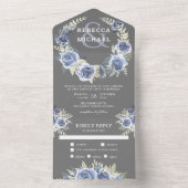 ダスティブルーグレイ素朴フローラバラガーランド結婚ズ オールインワン招待状 (内側)