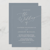 ダスティブルーグレーとクリームミニマル結婚リスト 招待状 (正面/裏面)