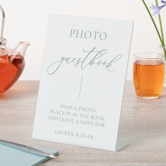 ダスティブルーグレーのミニマリスト写真ゲストブック 台座サイン (インサイチュ)