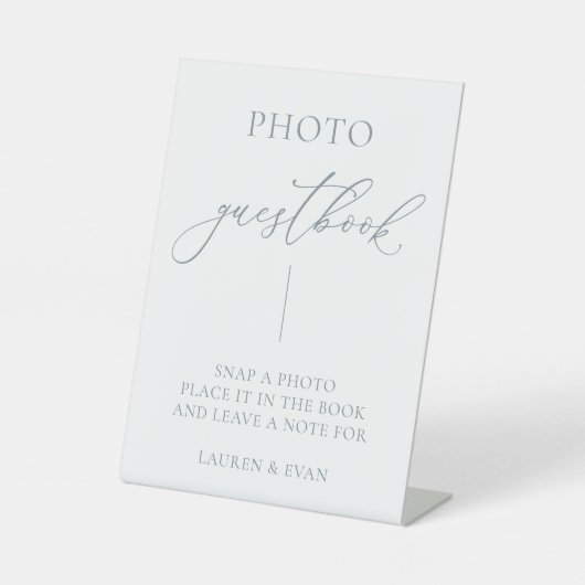 ダスティブルーグレーのミニマリスト写真ゲストブック 台座サイン (正面)