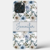 ダスティブルーグレーウォーターカラーフローラ名前をカスタムする Case-Mate iPhoneケース (裏面)