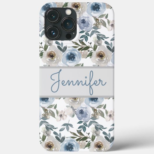 ダスティブルーグレーウォーターカラーフローラ名前をカスタムする Case-Mate iPhoneケース (裏面)