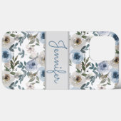 ダスティブルーグレーウォーターカラーフローラ名前をカスタムする Case-Mate iPhoneケース (裏面 (横))