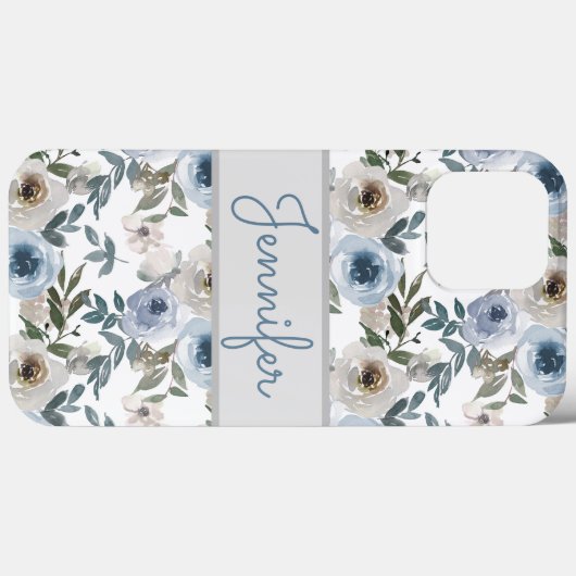 ダスティブルーグレーウォーターカラーフローラ名前をカスタムする Case-Mate iPhoneケース (裏面 (横))