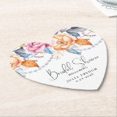 ダスティブルーグレーオレンジフローラブライダルシャワーハート ペーパーコースター (アングル)