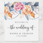 ダスティブルーグレーオレンジ結婚色フローラワインラベル ワインラベル (シングルラベル)