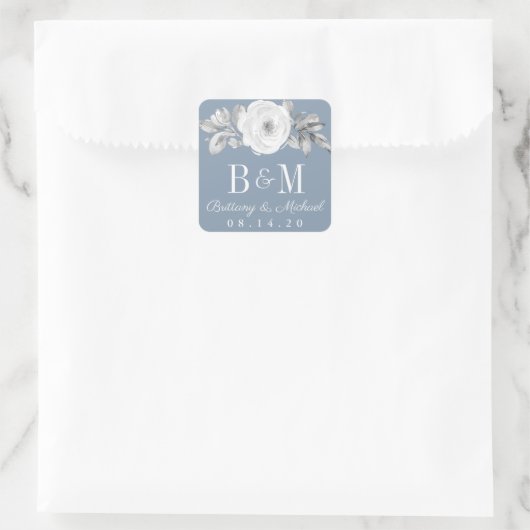 ダスティブルーグレーフローラダイヤモンド結婚式用シール スクエアシール (バッグ)