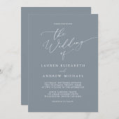 ダスティブルーグレーミニマル結婚式招待状 招待状 (正面/裏面)