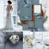 ダスティブルーグレー冬のフローラ結婚ズ エンクロージャーカード