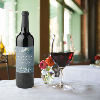 ダスティブルーグレー冬のフローラ結婚ズ ワインラベル