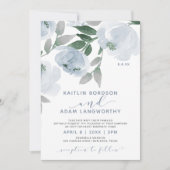 ダスティブルーグレー水色フローラ結婚ズ 招待状 (正面)