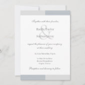 ダスティブルーグレー白ストライプ色アンパサンド結婚ズ 招待状 (正面)