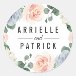 ダスティブルーグレー赤面ピンクピーチフローラ結婚ズ ラウンドシール