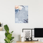 ダスティブルーグレー&ピーチフローラレース結婚ズサイン ポスター (ホームオフィス)