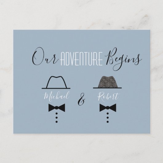 ダスティブルーゲイ結婚式の日付を保存 案内ポストカード (正面)