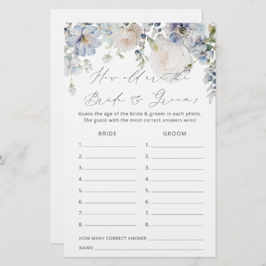 ダスティブルーゲームの古さブライダルシャワー (正面/裏面)