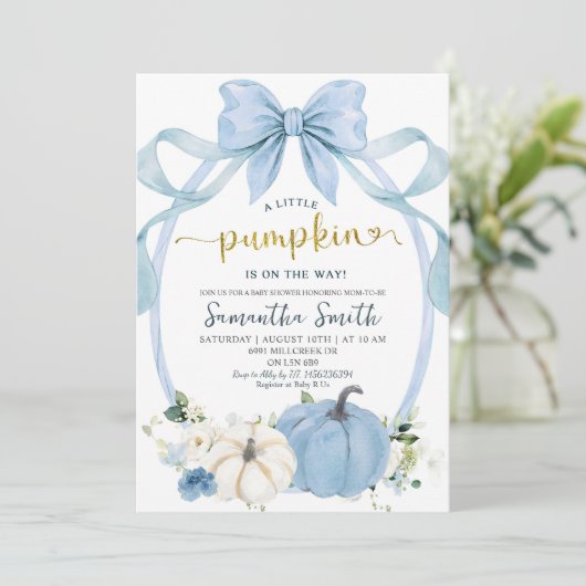 ダスティブルーコケット秋カボチャ赤ちゃんシャワー 招待状 (スタンド正面)