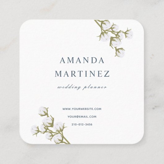 ダスティブルーコットンリーススクエアビジネスカード スクエア名刺 (裏面)