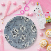 ダスティブルーコロニアルフローラルパターン | お皿 ペーパープレート (パーティー)