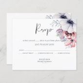 ダスティブルーコーラルフローラスクリプトウェディングRSVP予算 (正面/裏面)