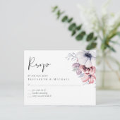 ダスティブルーコーラルフローラスクリプトウェディングRSVP予算 ポストカード (スタンド正面)
