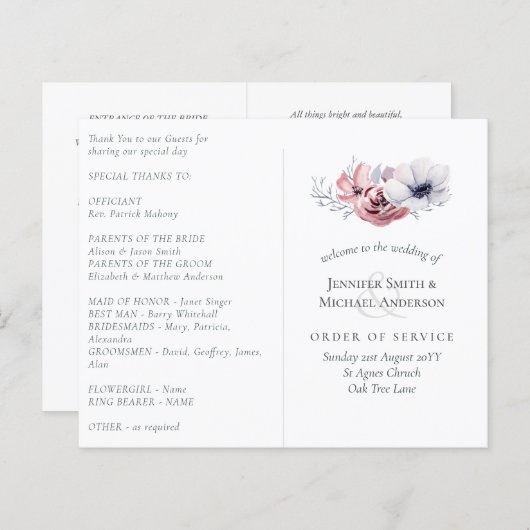 ダスティブルーコーラルフローラ結婚式 プログラム予算 (正面/裏面)