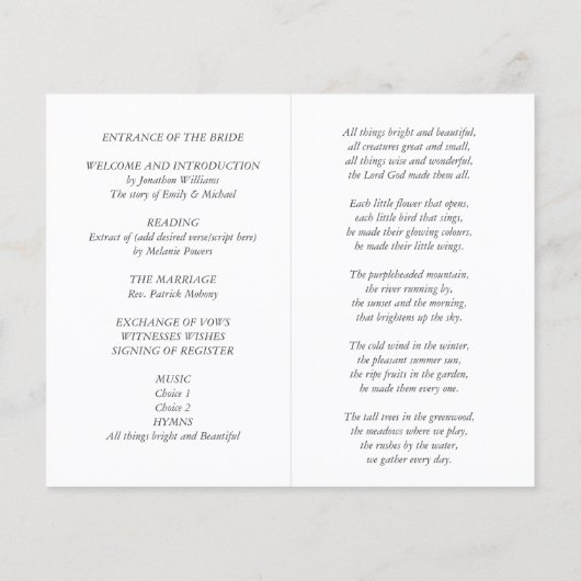 ダスティブルーコーラルフローラ結婚式 プログラム予算 (裏面)