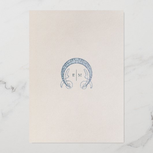 ダスティブルーコーンフラワー結婚ズアールヌーボーミュシャ 箔招待状 (裏面)