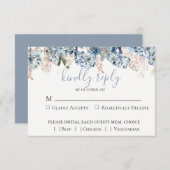 ダスティブルーゴールデンボタニカルウェディングRSVPカード 出欠カード (正面/裏面)