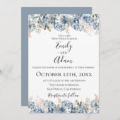 ダスティブルーゴールデンボタニカル結婚式招待状 招待状 (正面/裏面)