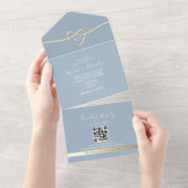 ダスティブルーゴールドのQRコード付き結婚式招待状 オールインワン招待状 (貼ってはがせる)