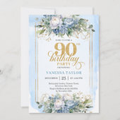 ダスティブルーゴールドパレット 90歳の誕生日  招待状 (正面)